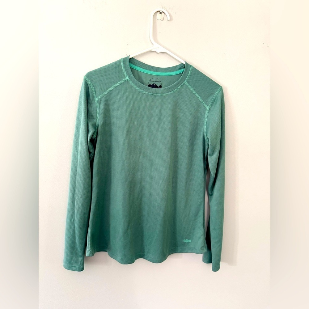 SHORE TO SUMMIT Long Sleeve UV MESH Tee Cooling Stretch Green Size M